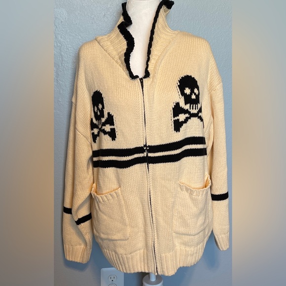 Boulevard Nights Skull & Crossbones Zip Cardigan Edgy Streetcore Goth Large - Picture 5 of 10